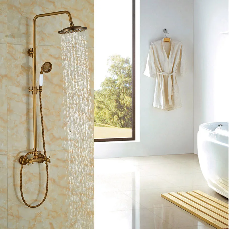 

New Arrival 8" Shower Set Bathroom Shower Faucet Round Shower Head+Handle Shower Mixer Faucet