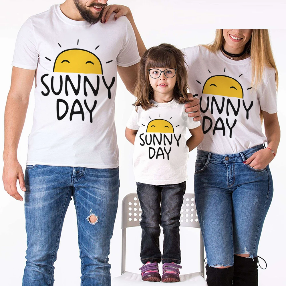 New Fashion Family Clothing Mom And Son Mum Daughter Father Matching Clothes Short Sleeve Cotton Sun Sunny Day Printed T shirt