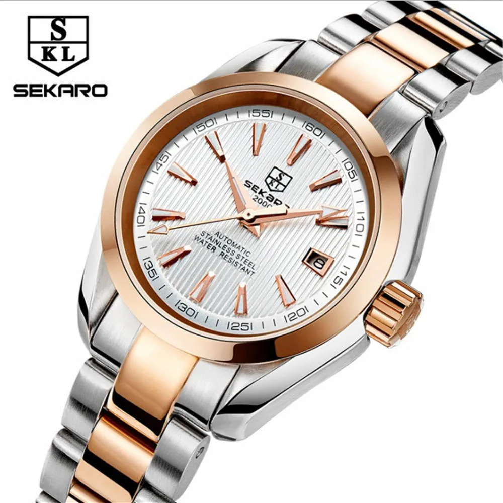 2017 SEKARO Luxury Brand Mechanical Watch Women Leather Bracelet Waterproof Sapphire Mirror Stainless Steel Automatic Watches