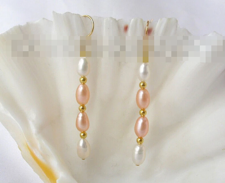 

hot sell new - 1305 baroque pink white freshwater pearl dangle earrings