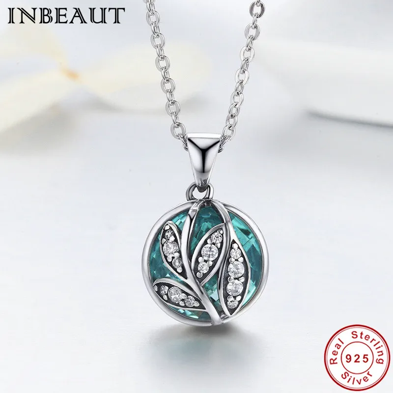 

INBEAUT 925 Sterling Silver Ocean Blue Cubic Zirconia Tree Leaf Pendant Necklace Teen Girls Elegant Chain Fashion Jewelry