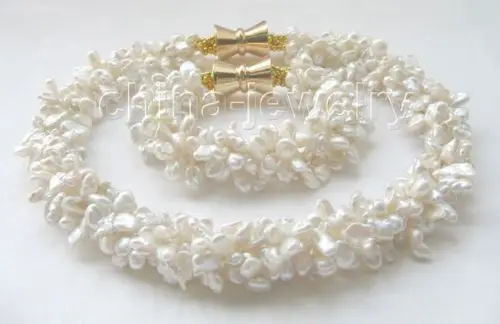 

FREE shipping>> 18" & 8" 5row 8mm white baroque keshi reborn freshwater pearl necklace &bracelet