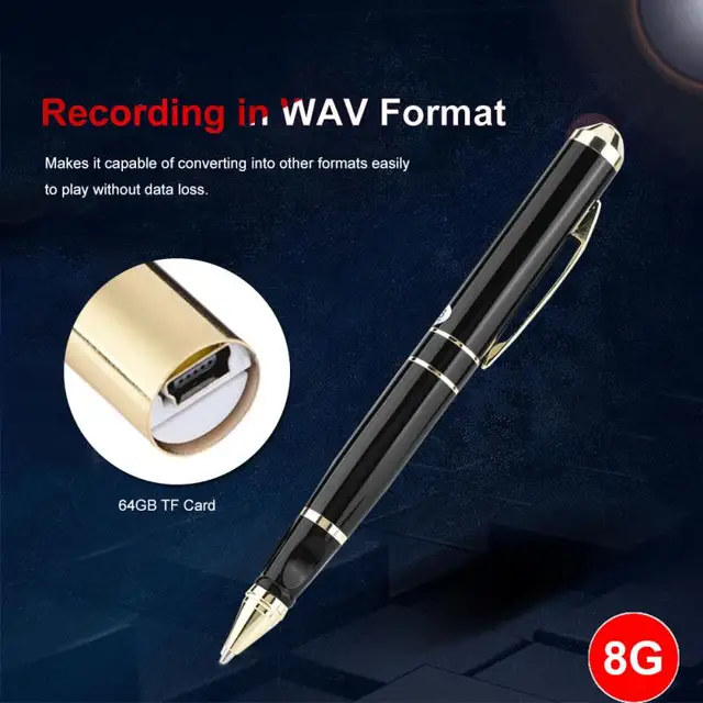 8GB Memory &64GB TF Card Pen Shape Digital Voice Recorder 28-hour Recording Voice Recorder Pen
