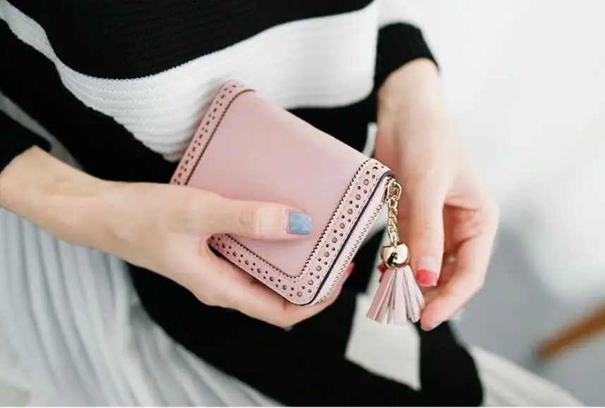 Angelatracy New Arrival Distress Solid PU Leather Card Hollow Out Women Coin Tassel ID Set Credit Card Holder CardHolder
