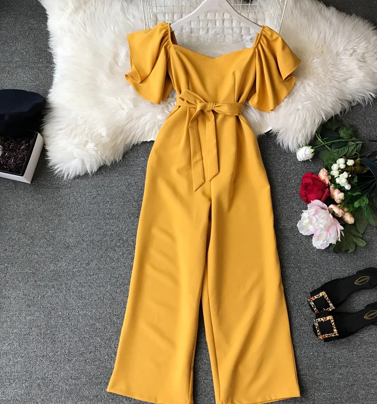 

ruffles sleeve off Playsuit overalls Summer Women long jumpsuit romper