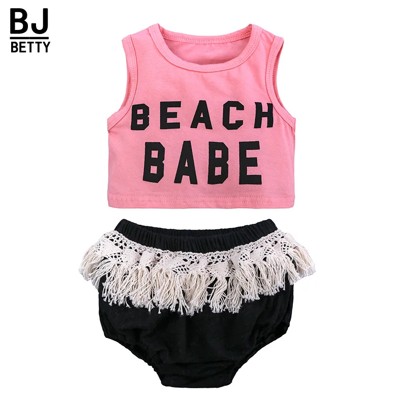 

Newborn Baby Girl Clothes Kids Cotton Cute Print Pink Sets Summer outfits Short pant Sleeveless Soft Infant Suits BB223