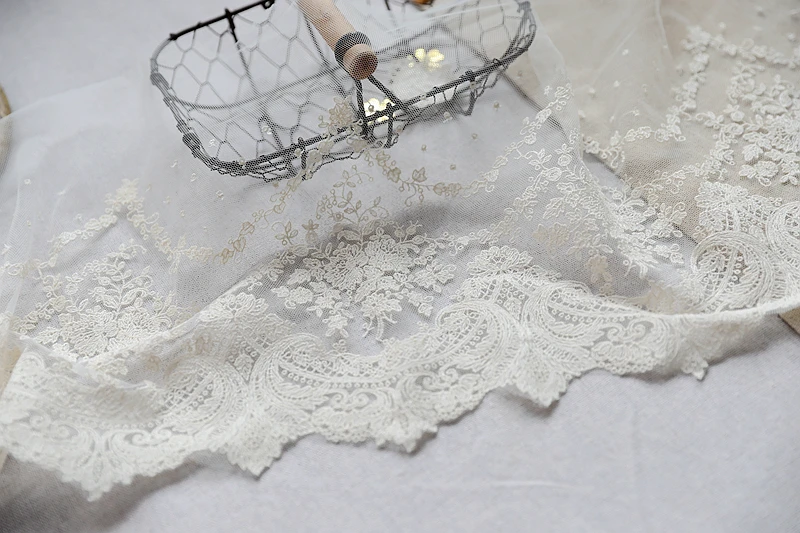 

2 yard 26cm 10.23" wide beige mesh fabric embroidery lace trim ribbon tapes G16F1039K190527F