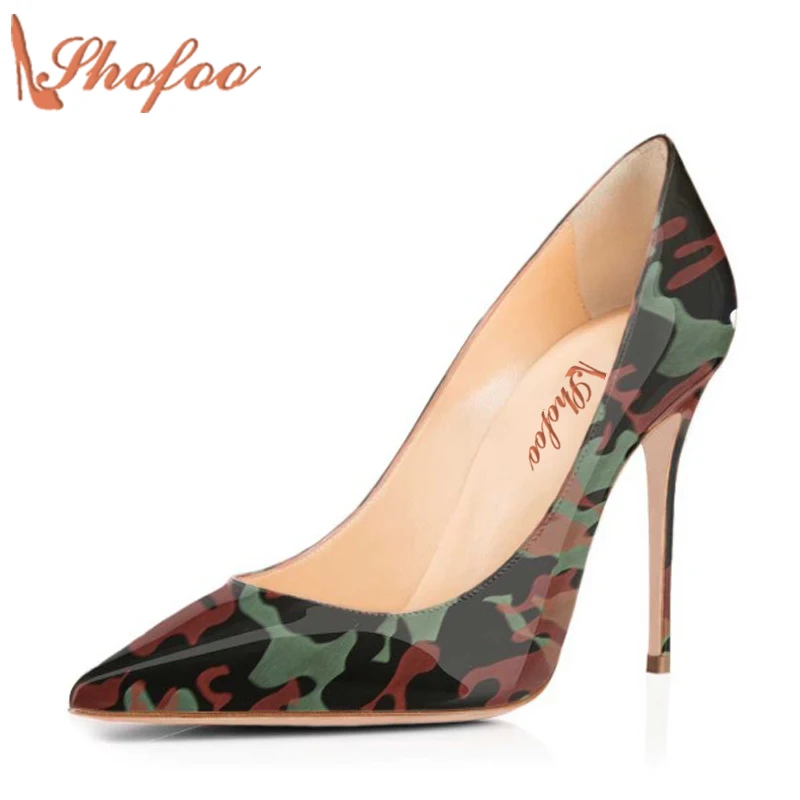 

Camouflage Army Green Pointy Pumps Woman High Heels Dress Casual Beige Bottom Christian Slip On Large Size 4-16 Shoes Shofoo