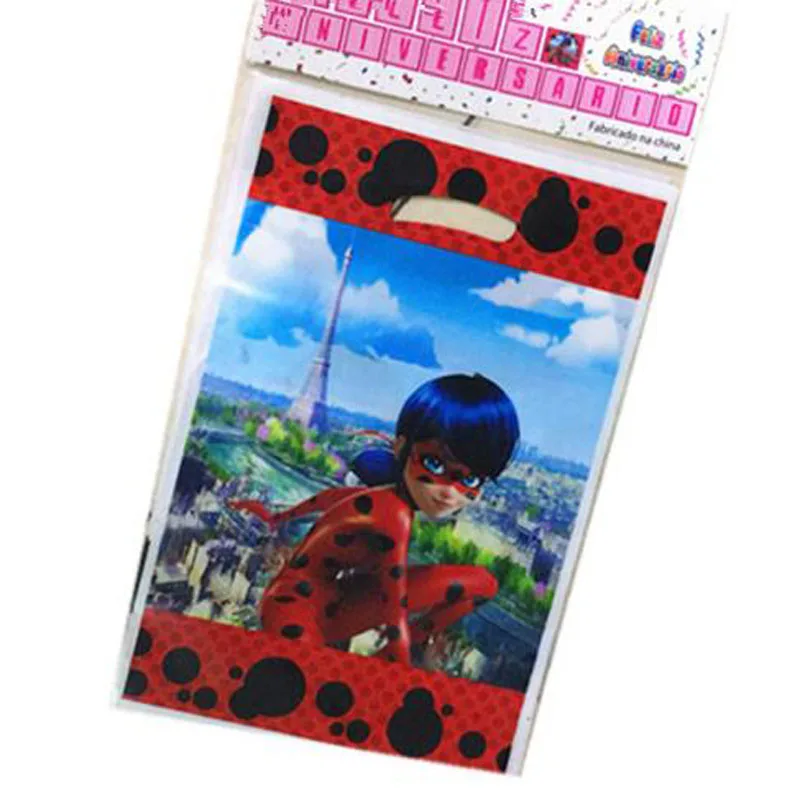 

10 pcs/Pack Kawaii Happy Birthday Party Ladybug Theme Bag Baby Shower Decorate Girls Favors Plastic Gifts Bags