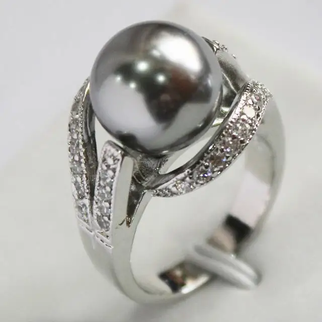 good Bridal Wedding lady's new design jewelry CZ plated with crystal decorated &amp12mm gray shell pearl ring(#7.8.9) | Украшения и