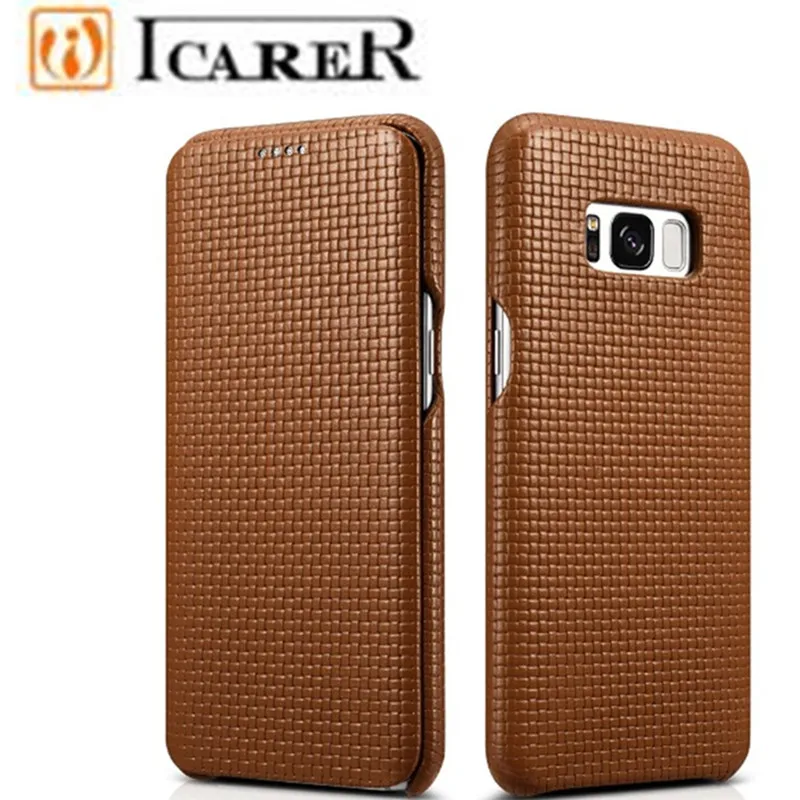 

ICARER Genuine Leather Filp Cover For Samsung Galaxy S8 High Quality Square Check Leather Case For Samsung Galaxy S8 Plus Capa