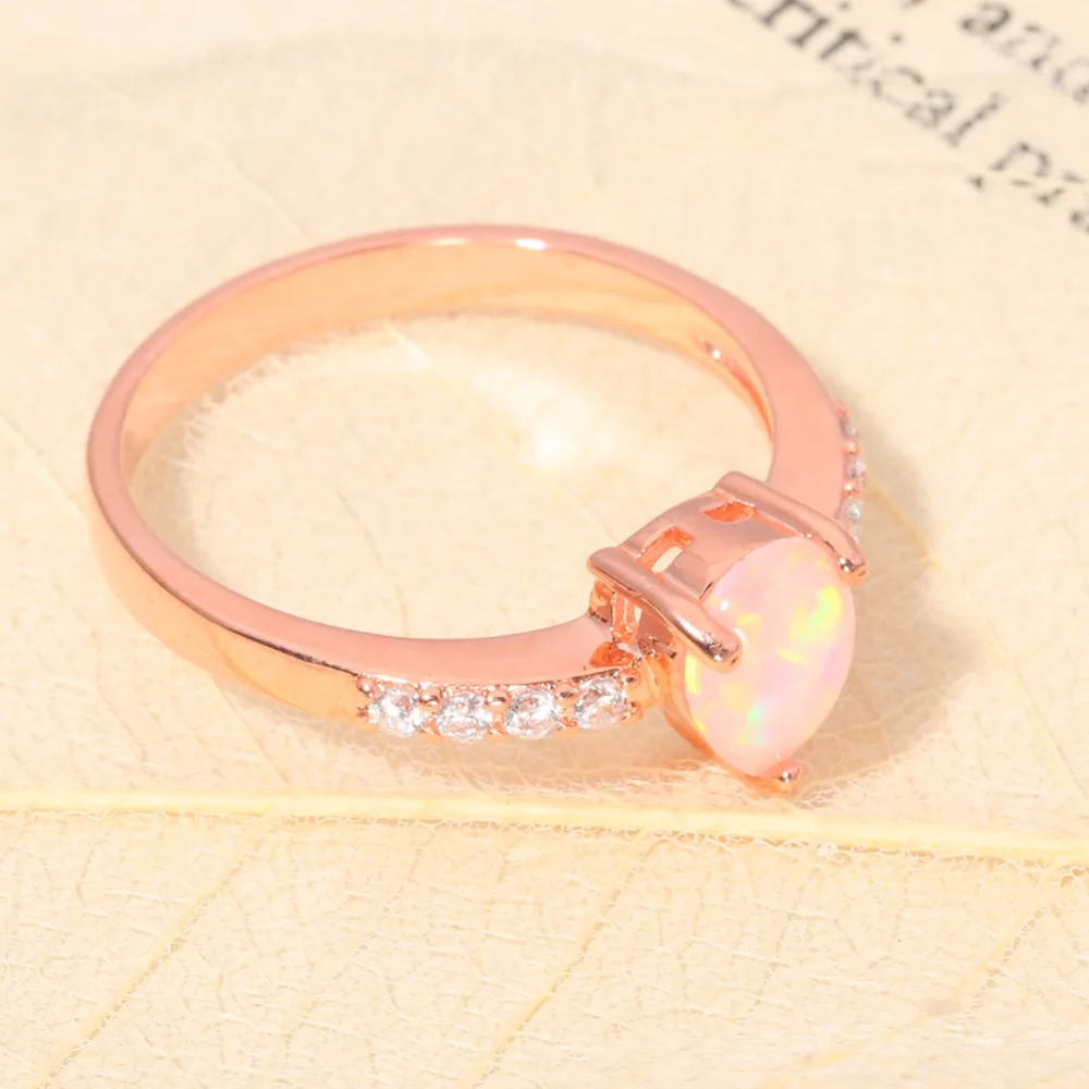 CiNily Created Pink Fire Opal Cubic Zirconia Rose Gold Color Wholesale for Women Jewelry Christmas Gift Ring Size 6-9 OJ9242