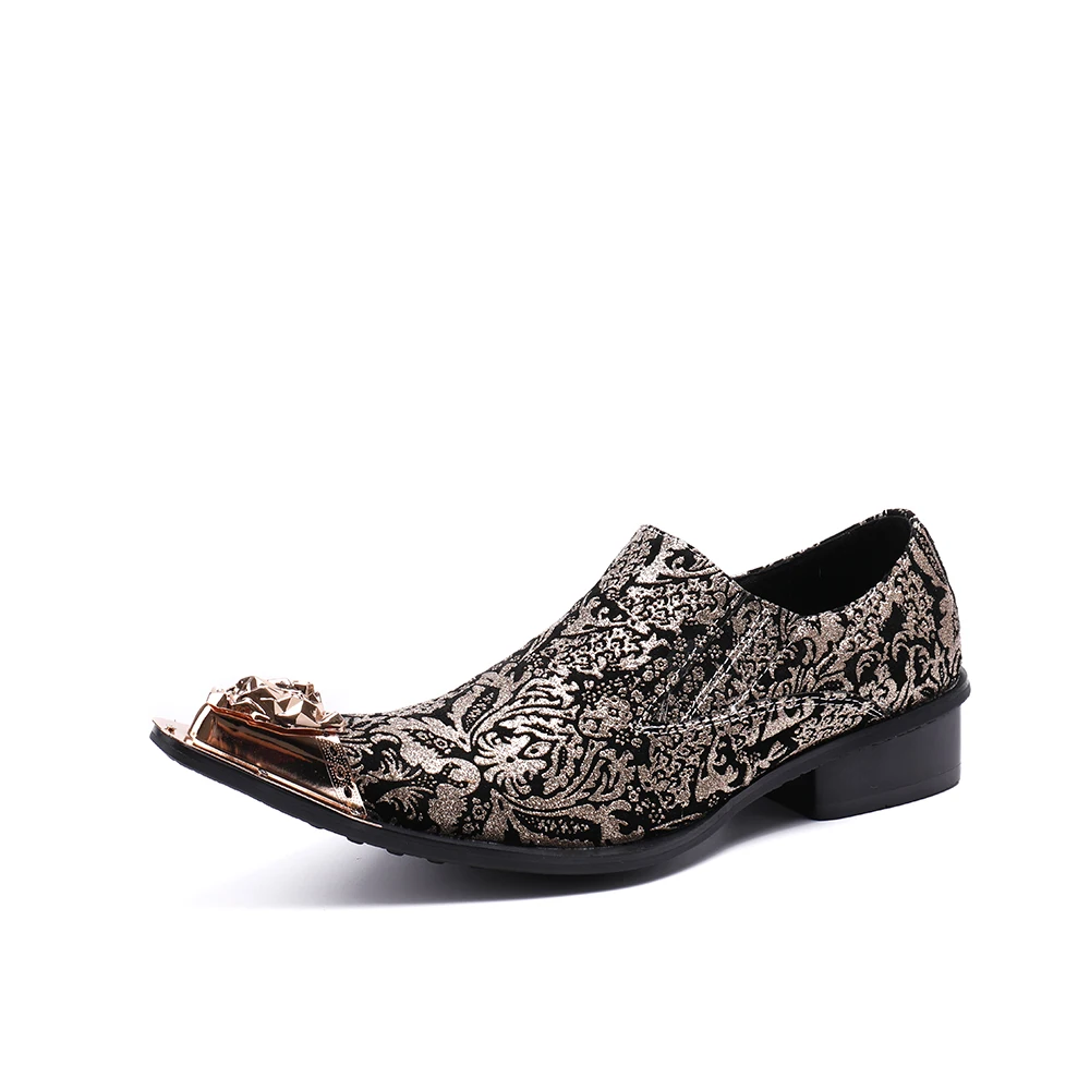 

men's shoes with gold metal toe Men's Dress Fashion Handmade Medium heel for men's shoes with embroidery pattern