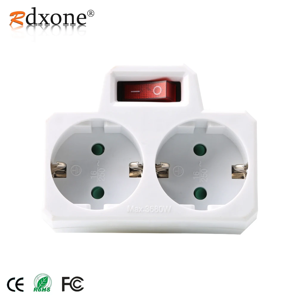Rdxone 16A штепсельная вилка Европейского типа с 1 на 2 варианта розетка адаптера