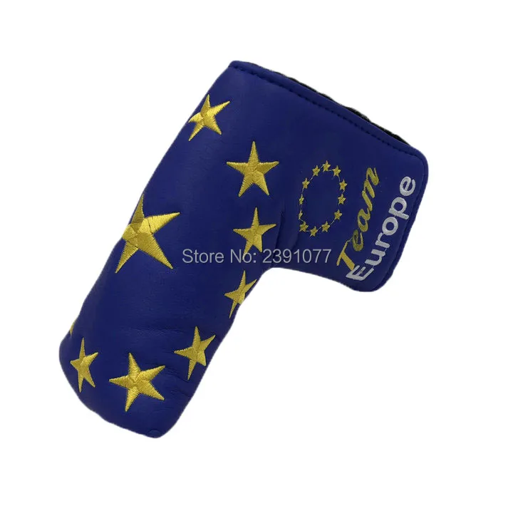 

Customized Golf Putter Headcover Stars Embroidery Straight Putters Head Cover PU Protect Covers Blue color