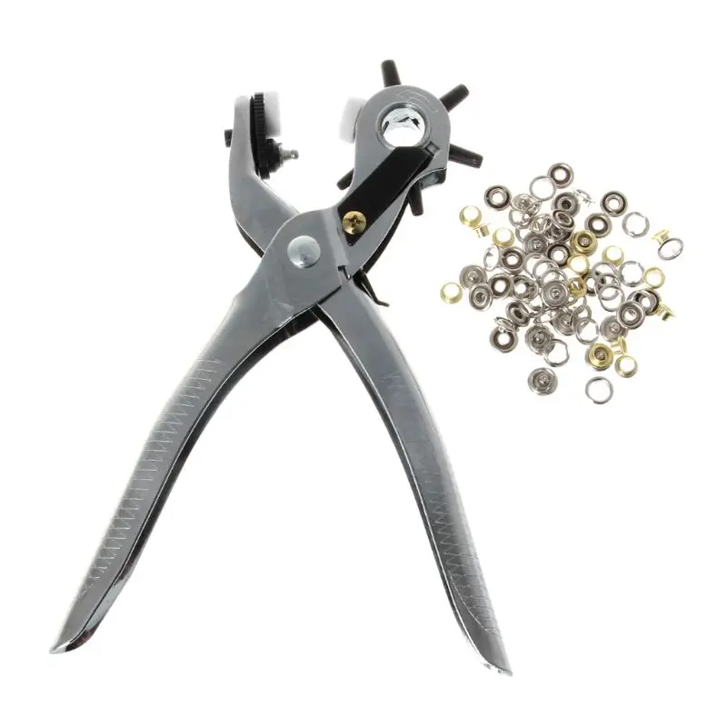 

3 In 1 Card Leather Belt Hole Punch Plier Puncher Snap Setter Eyelets Grommet Press Set Tool Kit