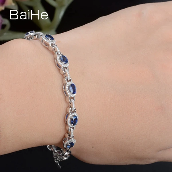 BAIHE Твердые 14 K White Gold 2ct сертифицированных овал из натуральной сапфир Свадебные Для женщин классический Fine Jewelry уникальный браслет