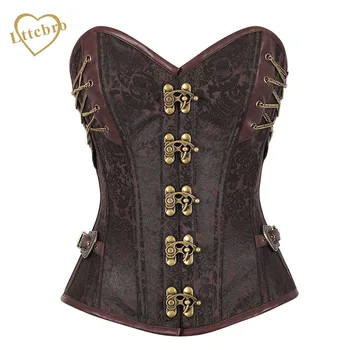 

Brown Corset Spiral Steel Boned Steampunk Custom Made Corset with Thong Gothic Bustier with Chains Punk Halloween Costume