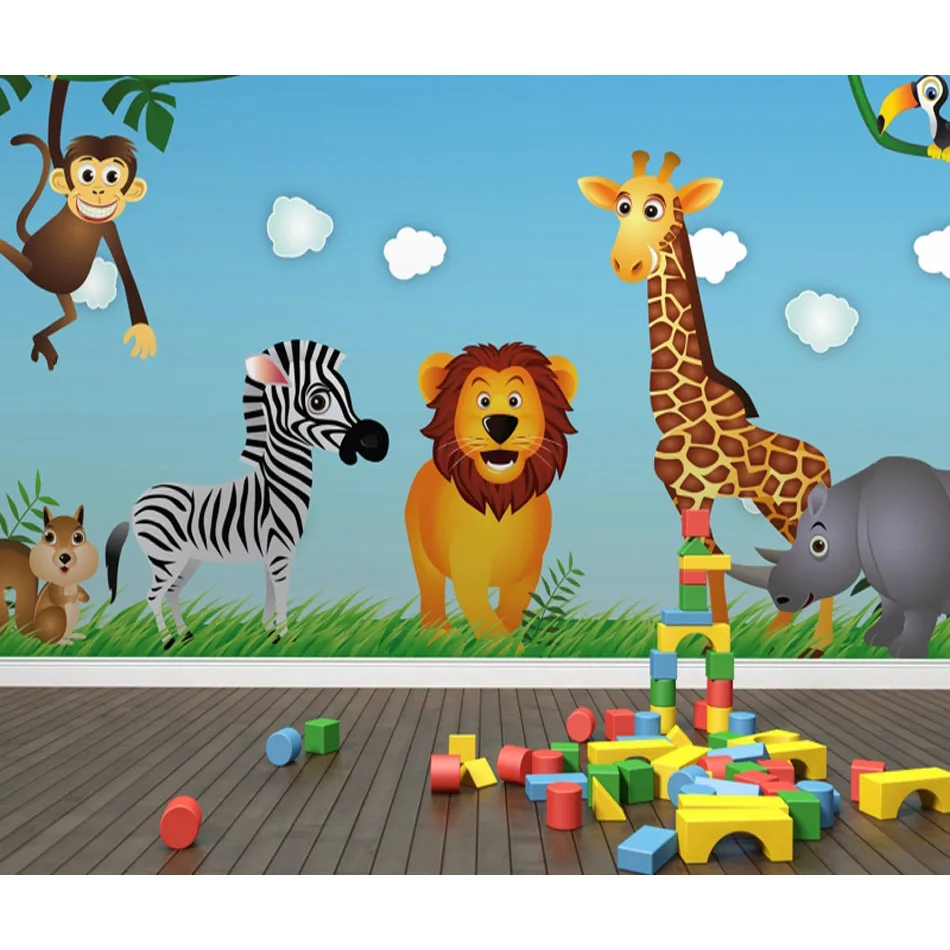 Kartun Lucu Art Hewan Singa Zebra 3d Livingroom Mural Gulungan Untuk Anak Anak Wallpaper Mural 3d Wallpaper Untuk Dinding Kamar Tidur Anak Decal Roll Roll Wallpaper Roll 3dwall Roll Aliexpress