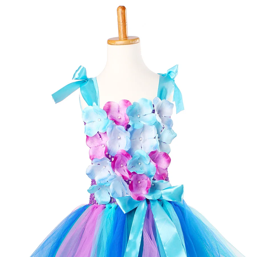 Girls Princess Peacock Flower Tutu Dress Children Handmade Purple and Blue Tulle (13)