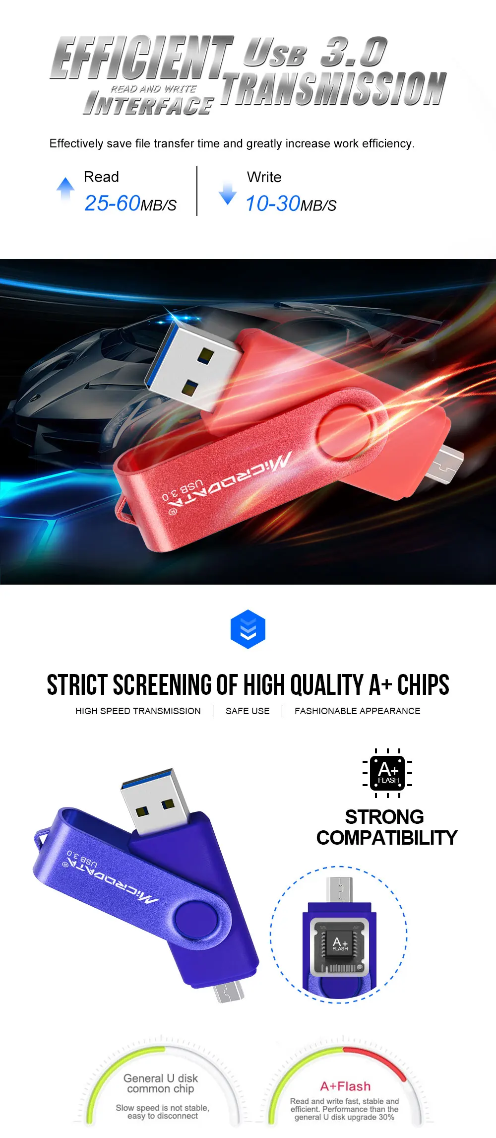 USB3.0 OTG флеш-накопитель 64 ГБ USB флэш-накопитель 128 ГБ флэш-накопитель высокого Скорость 16 Гб оперативной памяти, 32 Гб встроенной памяти металла cle USB флеш-накопитель для Android телефонов/планшетов Android/ПК