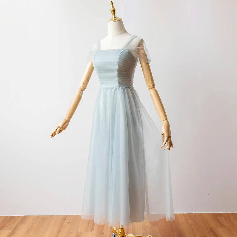 

Women Dress Boat Neck Bridesmaid Dresses for Wedding Party Elegant Dress Midi Grey Color Prom Azul Royal Back of Zipper