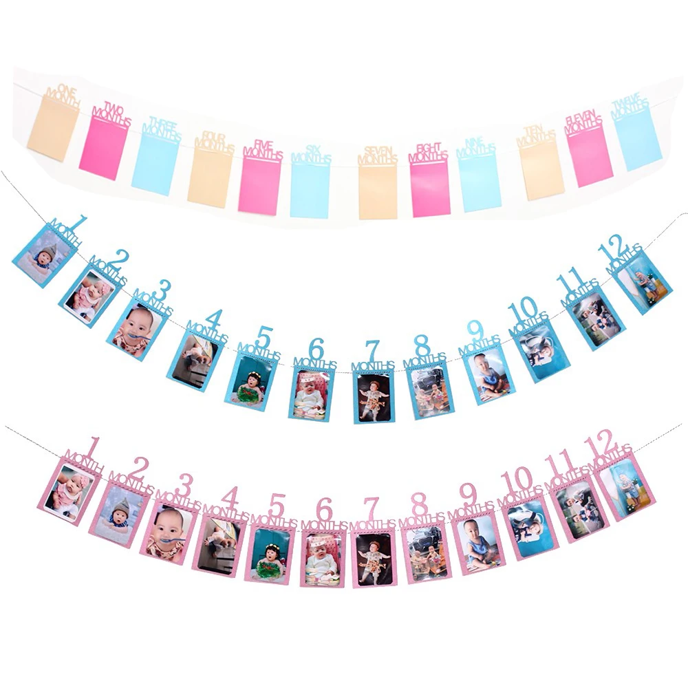 

First Birthday Month Photo Banner Newborn 1 to 12 Monthly Photo Garland for Kids Birthday Party Baby 1st Wall Decorations