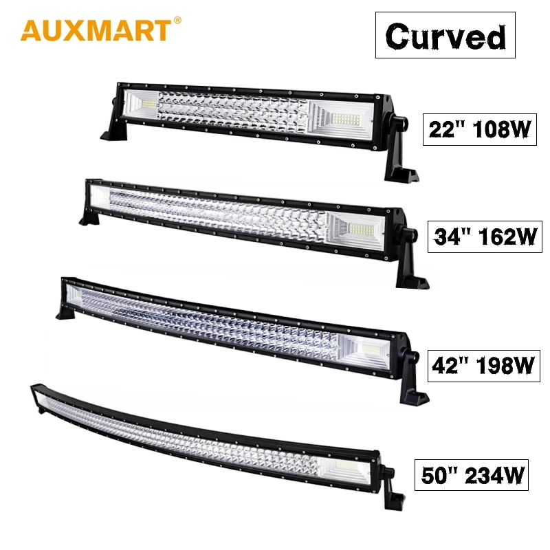

Auxmart Triple Row 22" 34" 42" 50" Curved LED Light Bar LED Chips Work Light Lamp IP86 Waterproof Combo Spot Flood Beam