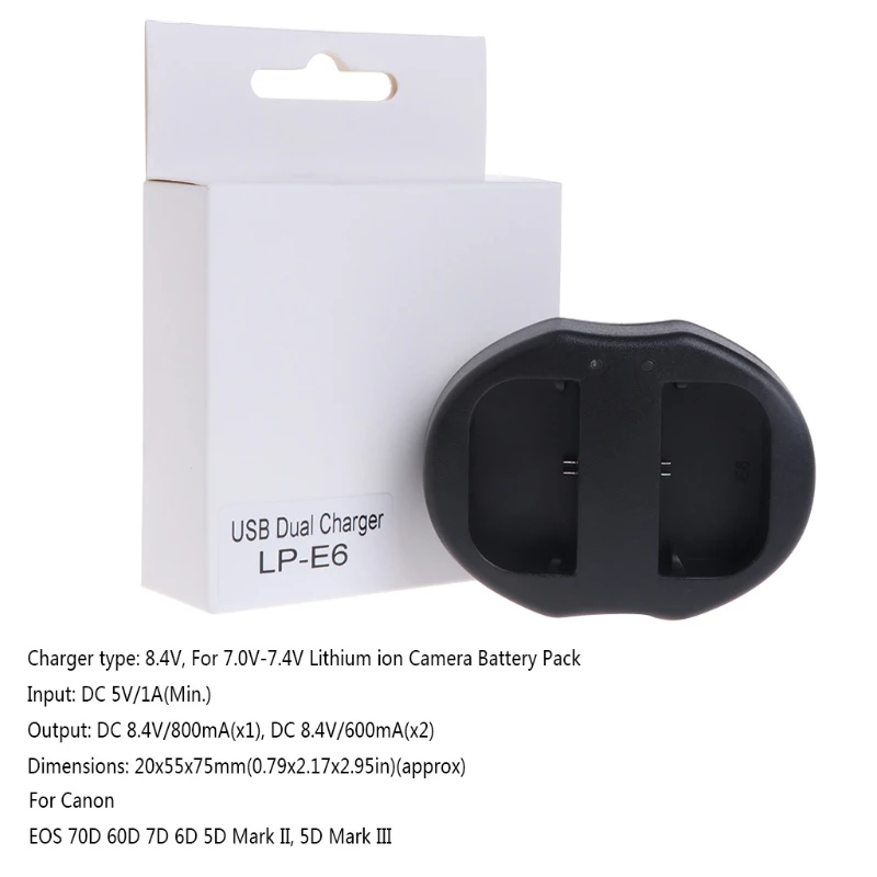 LC-E6E USB двойное зарядное устройство для Canon LP-E6 EOS 6D 7D 5D Mark II III 70D 60D-34#/CC