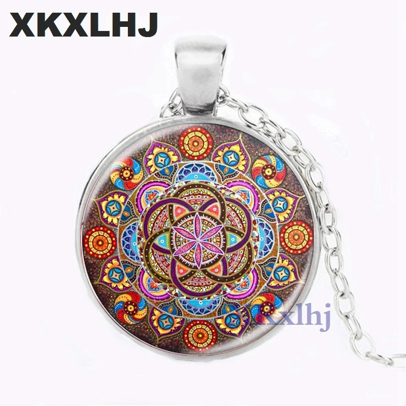 

XKXLHJ Mandala Necklaces Chakra Pendant OM Jewelry For Women Glass Cabochon Pendants Zen Gifts Jewellery Vintage
