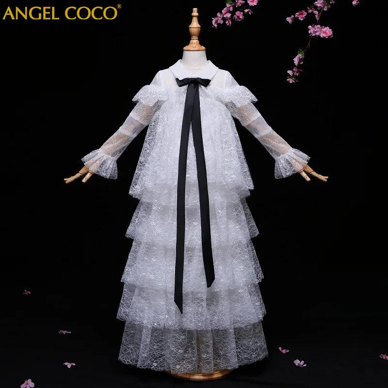 Детское белое платье-пачка с цветочным узором для девочек вечерние платья на день рождения платья принцессы для девочек Fille костюм для детей