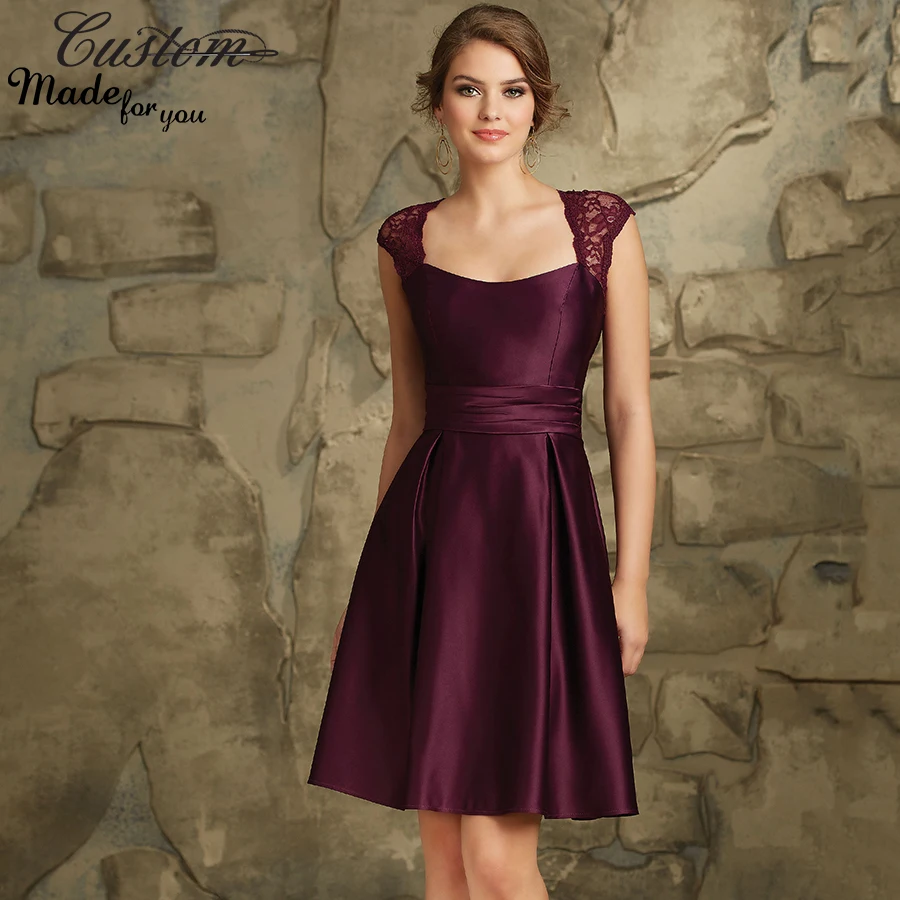 Wedding Plum Dresses popular plum wedding dresses buy cheap lots burgundy a line satin lace party dress with cap sleeves bridesmaid knee length