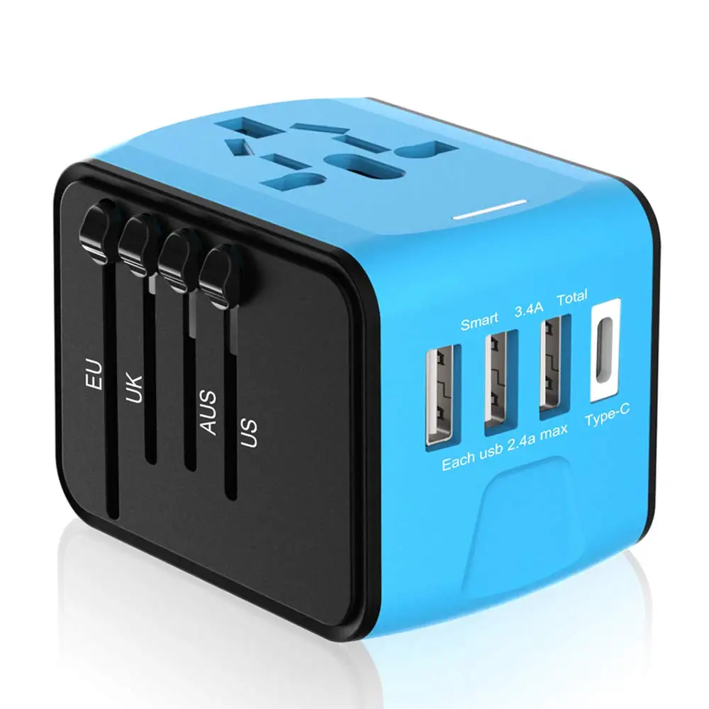 

Universal Adapter, Travel Power Plug Adapter, International Power Adapter with 3.4A 3 USB & 1 Type-C, for UK, EU, US, AUS