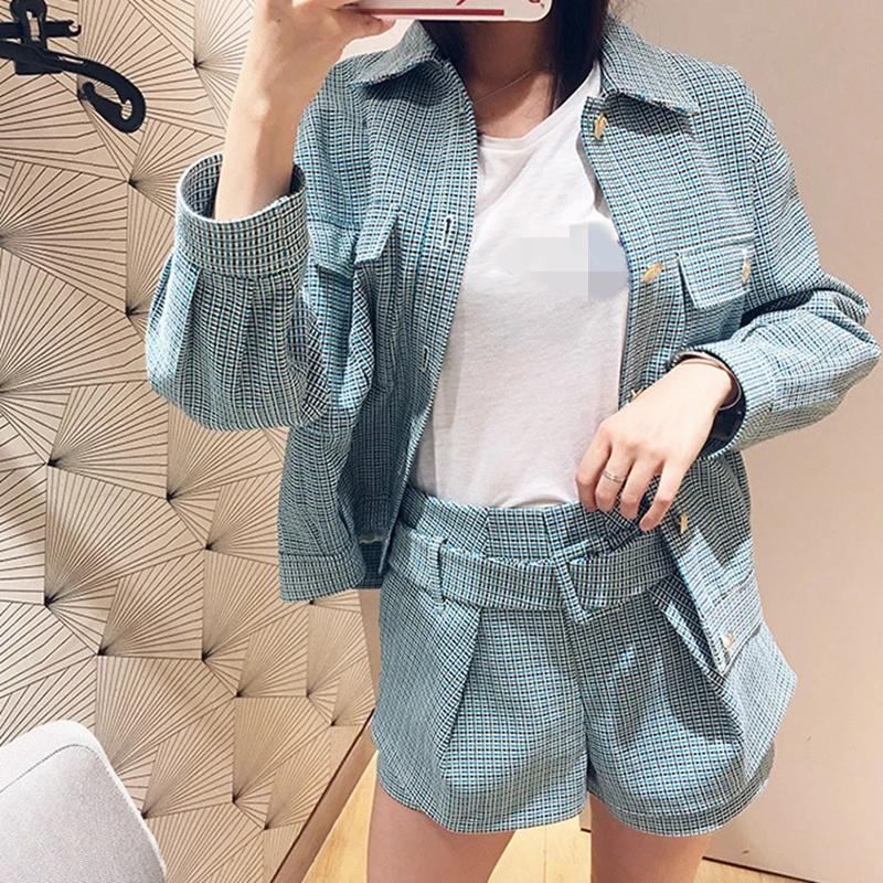 

Office Ladies Check Coats Designer High Quality Cotton Vintage Jackets 2019