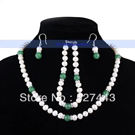 

Wholesale Freshwater White Pearl Necklace Earrings Bracelet Set new