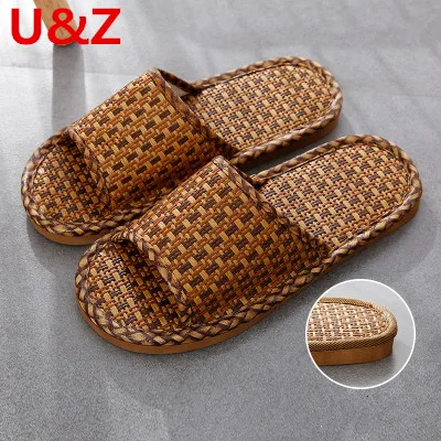 

Cool indoor sandals slippers Summer straw natural bamboo rattan slippers Original ecology linen soft outsole shoes lovers