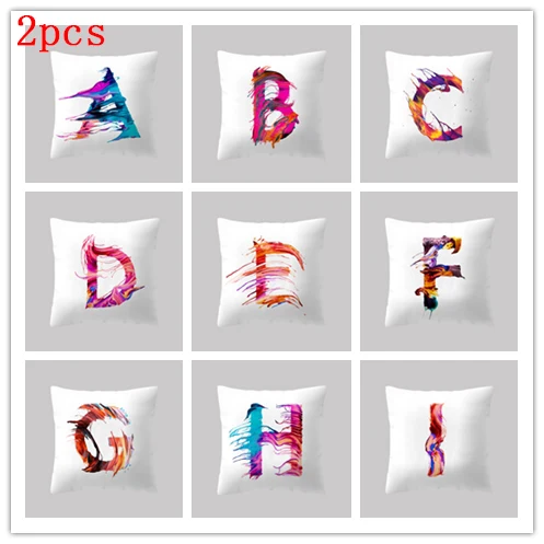 

Boniu 2pcs 45*45cm Personalized Multicolor Letter Alphabet Cushion Cover for Sofa Home Decoration Unique Bedroom Pillowcase