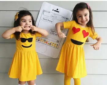 

5pcs/lot Baby girls dress kids children clothing yellow smile short sleeve princess girl dresses 1-5T sylvia sis