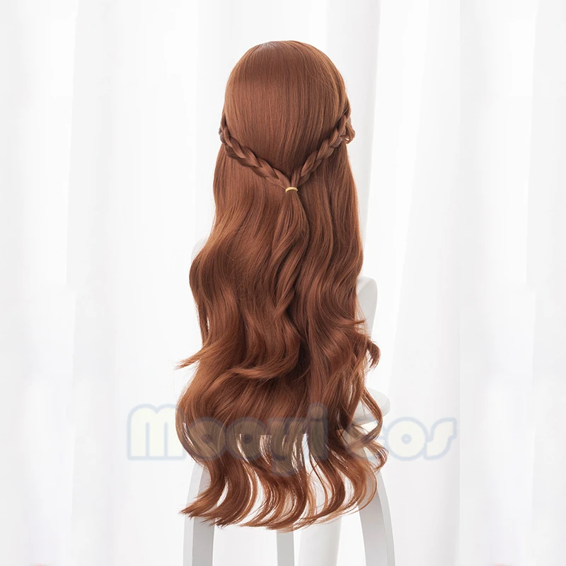 Ceny 2019 nowy Anime księżniczka Anna peruka do cosplay 70cm długie kręcone faliste odporne na ciepło odporne na ciepło włosy syntetyczne brązowy kobiety Disney kostium imprezowa peruka