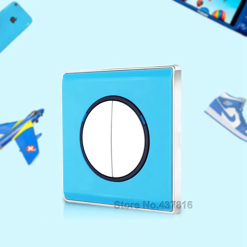 

Colorful Blue Click Switch,2 Gang 1 Way/2 Way, Light Wall Switch Push Button Switch LED Nightlight