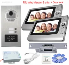 Rfid Home Video Door Phone Doorbell 7″ Color Video Intercom 2 Monitors Door Phone Kit For 2 Apartment + Electric Strike Lock