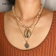 IngeSight.Z Bohemian Multi Layered Natural Stone Choker Necklace Collar Statement Cowrie Shell Pendant Necklace Women Jewelry attractive solid color pendant multi layered women s necklace