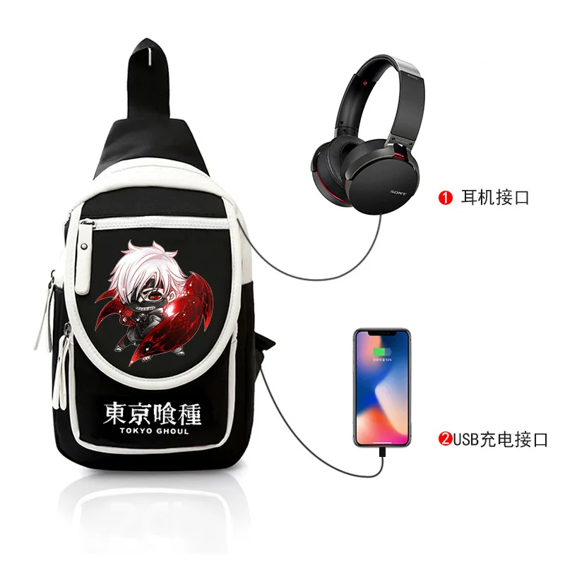 

Women Fashion Handbag Tokyo Ghoul Cartoon Messenger Bag Anime Chest Bag Teenagers USB Charging Shoulder Bags