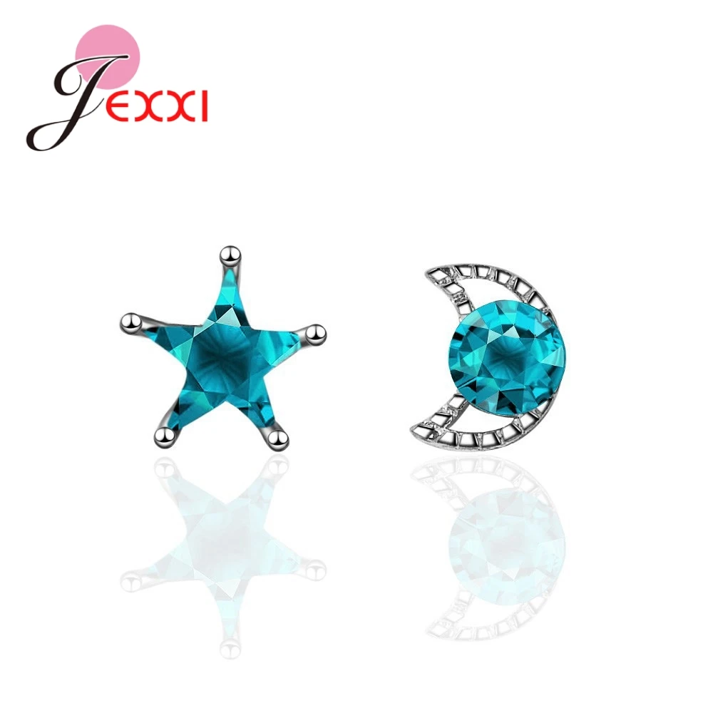 

Top Quality Charming Elegent Small Blue Star&Moon 925 Sterling Silver AAA Cubic Zirconia Stud Earrings For Women Jewelry