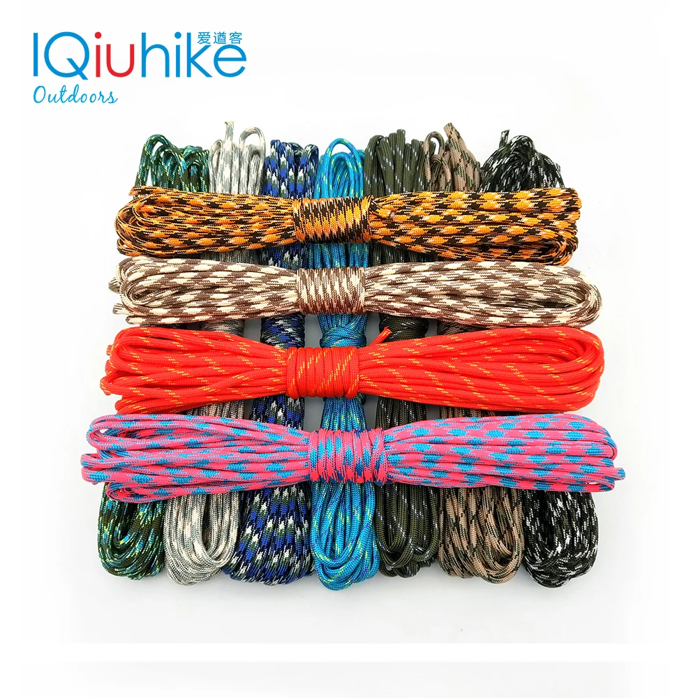 IQiuhike 550 Paracord المظلة الحبل الحبل خيمة حبل مل المواصفات النوع الثالث 7 ستراند 100FT Paracord للمشي التخييم 208 الألوان