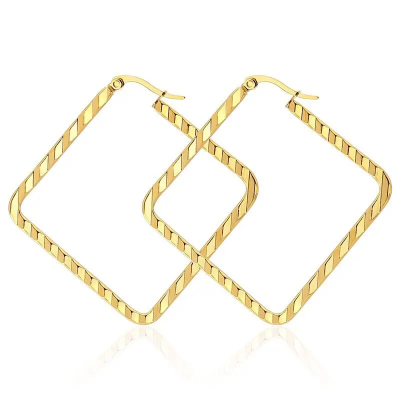 MxGxFam Titanium steel 4 Gold Color Square Circle Rope Hoop Earrings (1pair) Jewelry For Women Fashion 40 mm | Украшения и