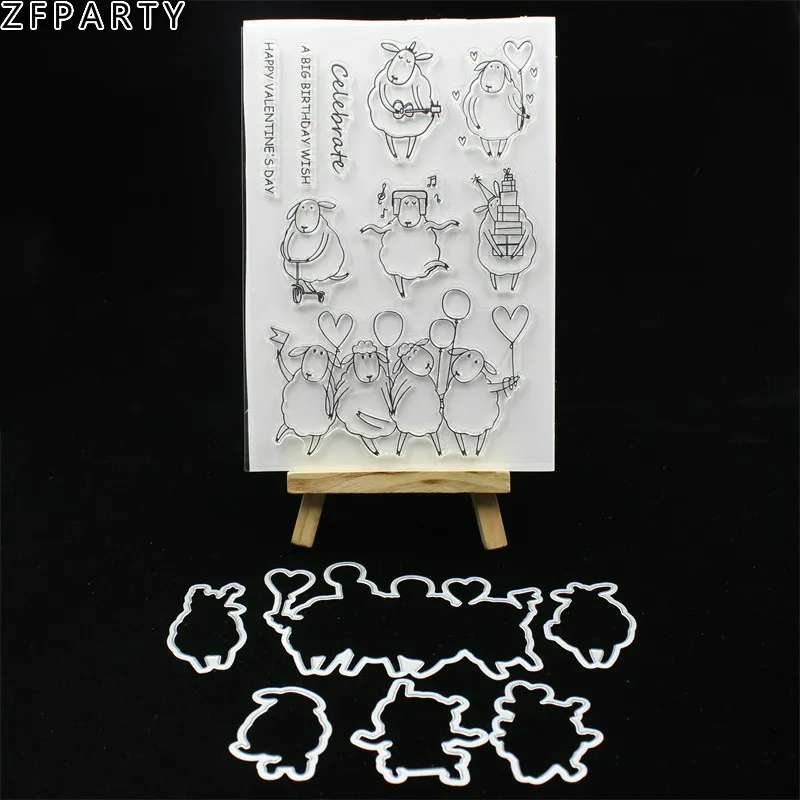 

ZFPARTY Cute Sheep Metal Cutting Dies or Transparent Clear Stamp for DIY Scrapbooking/photo album Decorative Card making