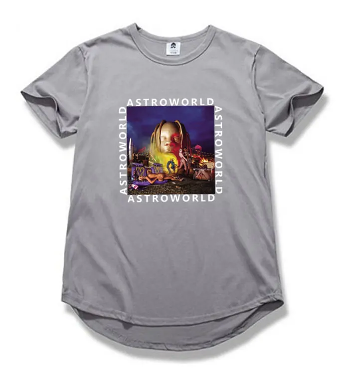 Круглая оторочка футболка в стиле хип-хоп с изображением Трэвиса Скотта астромира с коротким рукавом camisetas hombre ASTROWORLD футболка уличная Мужская футболка - Цвет: Gray CT82