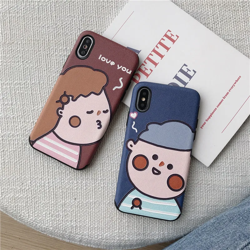 

embossment lovely cartoon painting super personality Couples with case for iphone 6 7 8 Plus X XR XS MAS phone cases