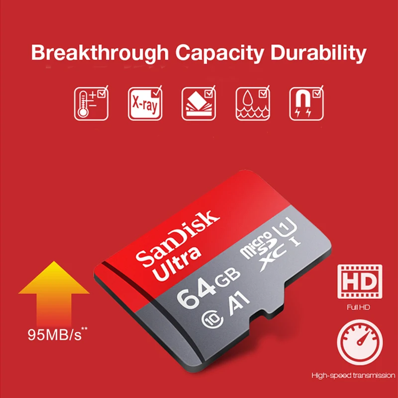 Двойной Флеш-накопитель SanDisk Ultra микро-sd карты 256G 200G 128G sd-карты до 64 Гб 32 Гб 16 Гб microSDHC/SDXC UHS-I слот для карт памяти чтения: до 98 МБ/с. TF карта для смартфона